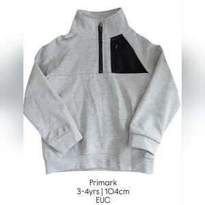 Primark Half Zip Gray and Black Pullover Toddler Boys Kids Sweatshirt 3-4yrs